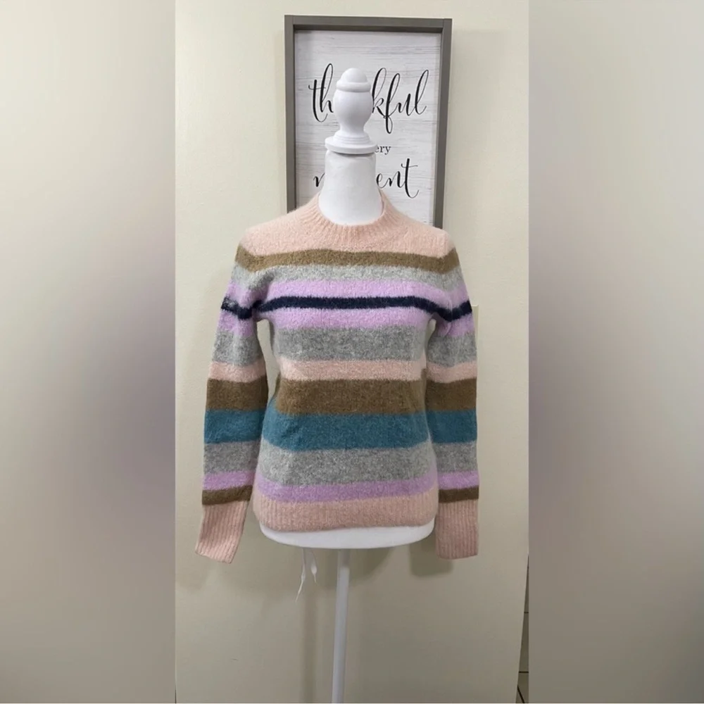J Crew Point Sur Alpaca Wool Sweater Pink Rainbow Striped Crew Neck Soft Small